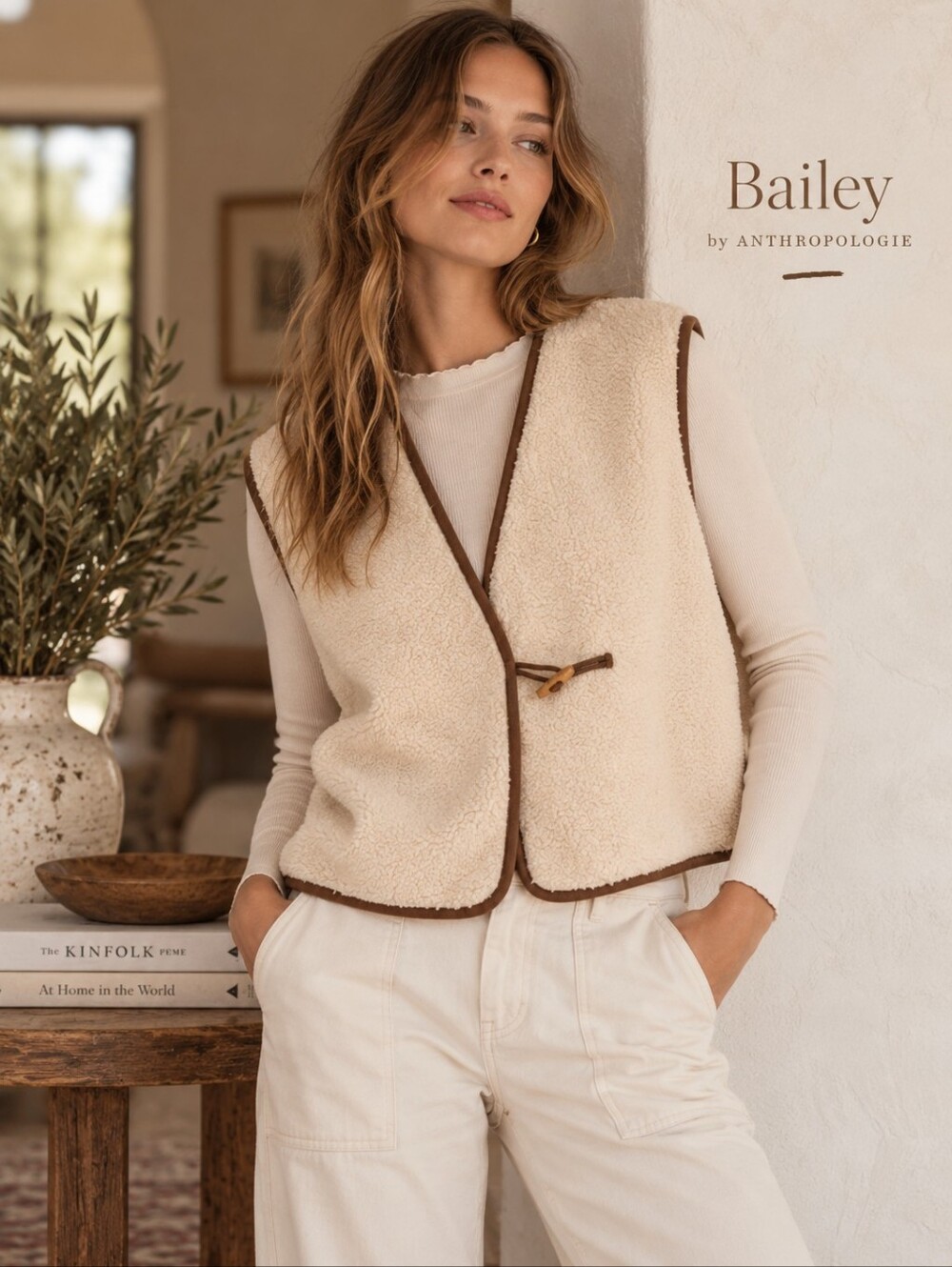 ANTHROPOLOGIE BAILEY Womens New Vest MEDIUM Open Front Fleece Toggle 1299580